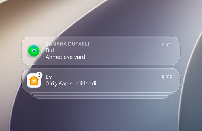 Bul ve Ev uygulamalarından gelen bildirimlerin yer aldığı Kilit Ekranı.