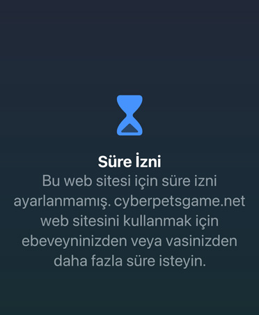 Kullanıcıya oyunlar için sınıra ulaştığını bildiren ve daha fazla zaman isteme seçeneği sunan Süre İzni ekranı.
