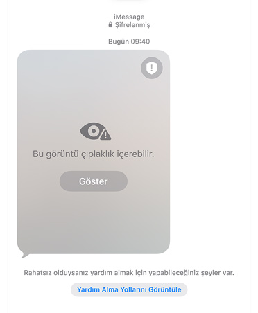 Çocuklarının bir FaceTime görüşmesinde görüntüleyebileceği hassas ve güvenli olmayan içerikler hakkında ebeveynlere otomatik olarak gönderilen Sesi veya Videoyu Sürdür ya da Aramayı Bitir seçeneklerini içeren mesaj