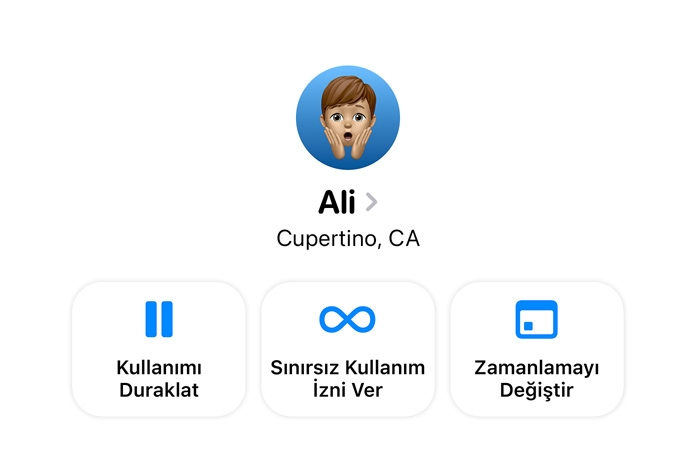 Çocuklarının aygıtları için ebeveynlerin Ayarlar uygulamasında bulabilecekleri şu seçenekler gösteriliyor: Pause Device Use, Allow Unlimited Use ve Change Schedule