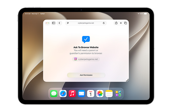 iPad hiển thị giao diện Xin Phép Để Duyệt, thông báo cho người dùng rằng họ cần quyền duyệt với nút “Yêu cầu cấp quyền” bên dưới.